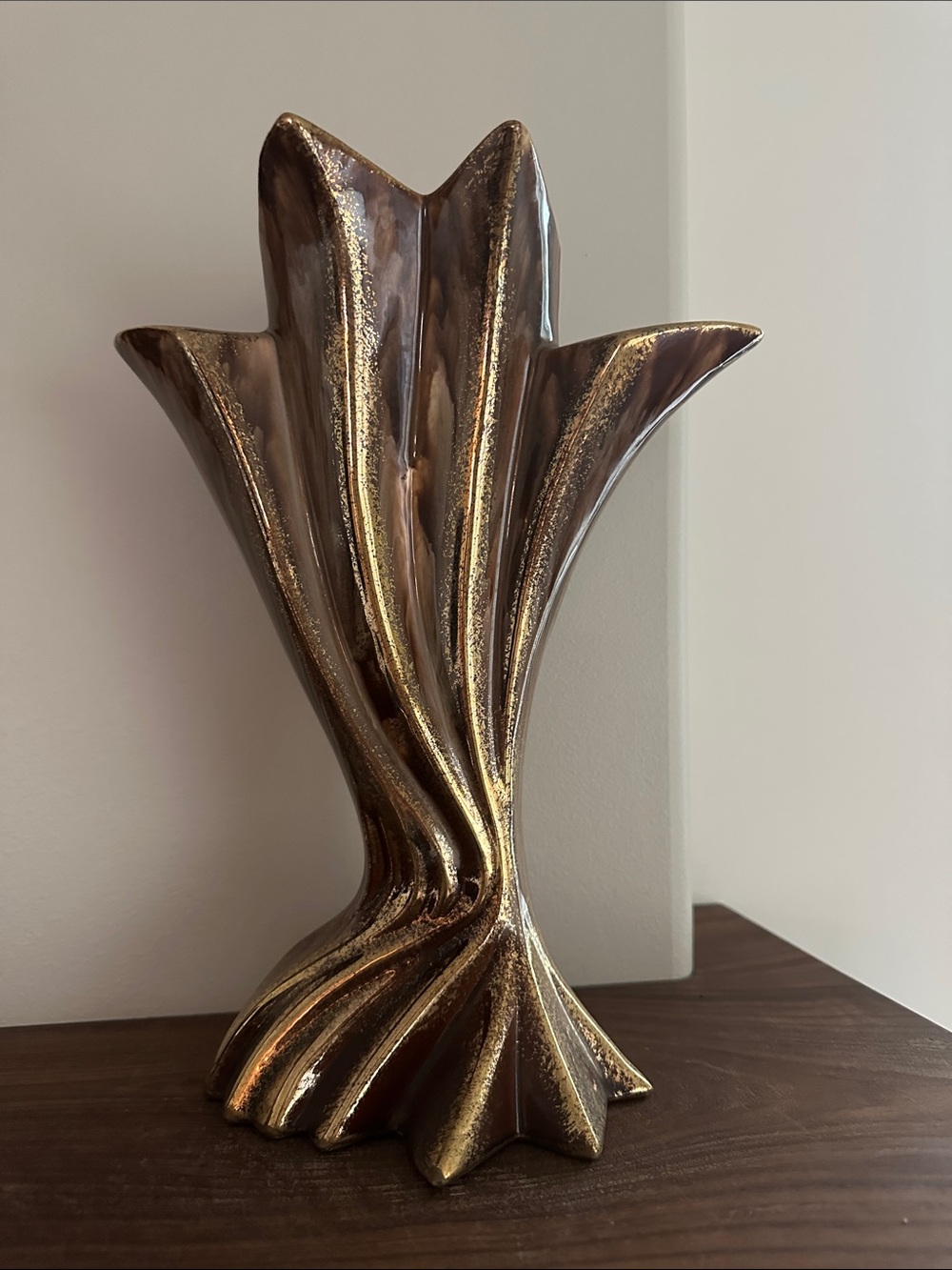 Vintage California Originals Gold Ceramic Sculptural Swirl Vase